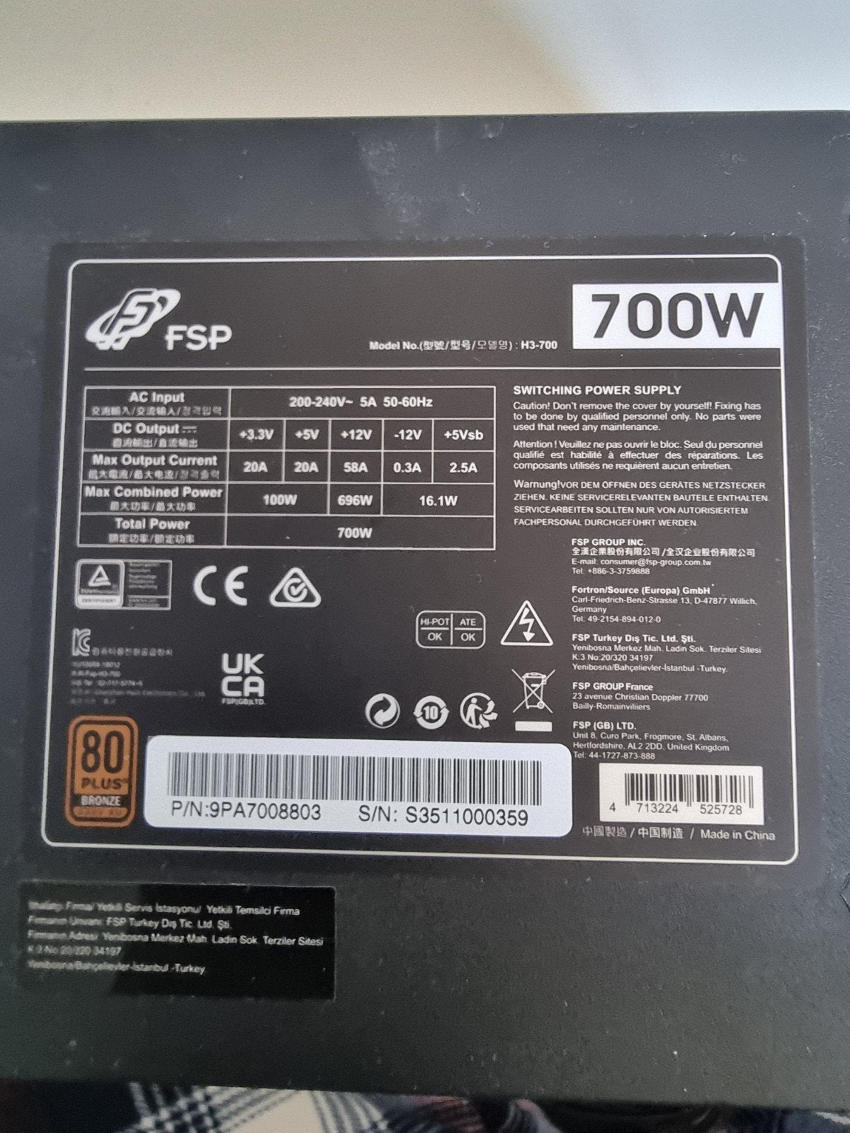 Alimentation PC 700W, Informatique & Logiciels, Enlèvement, Utilisé