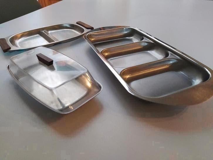 Retro botervlootje + 2 inox schalen, Enlèvement ou Envoi