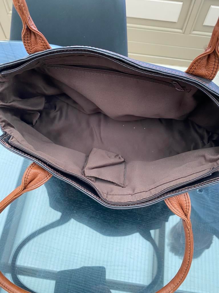 Tweekleurige lederen handtas, Enlèvement, Comme neuf, Sac à main