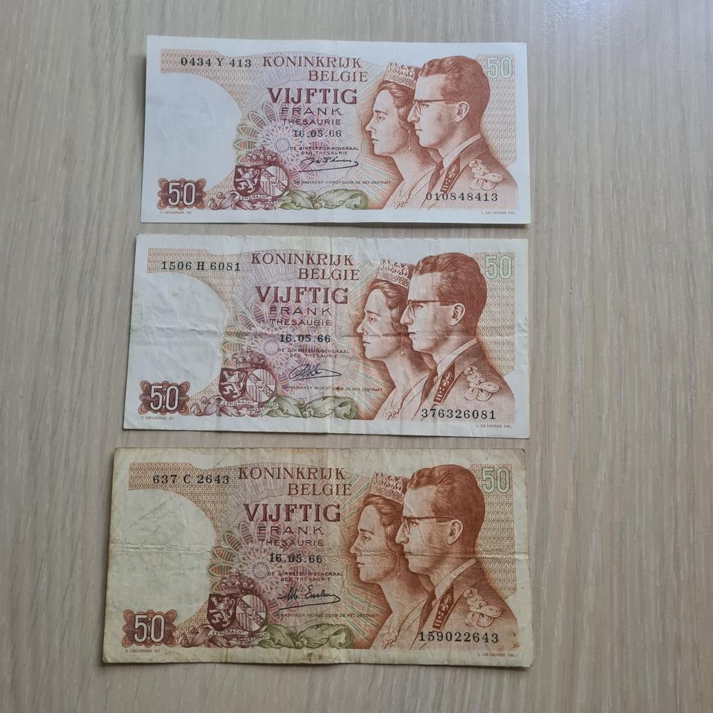 Vanaf 50 frank België 3 bankbiljetten, Ophalen of Verzenden