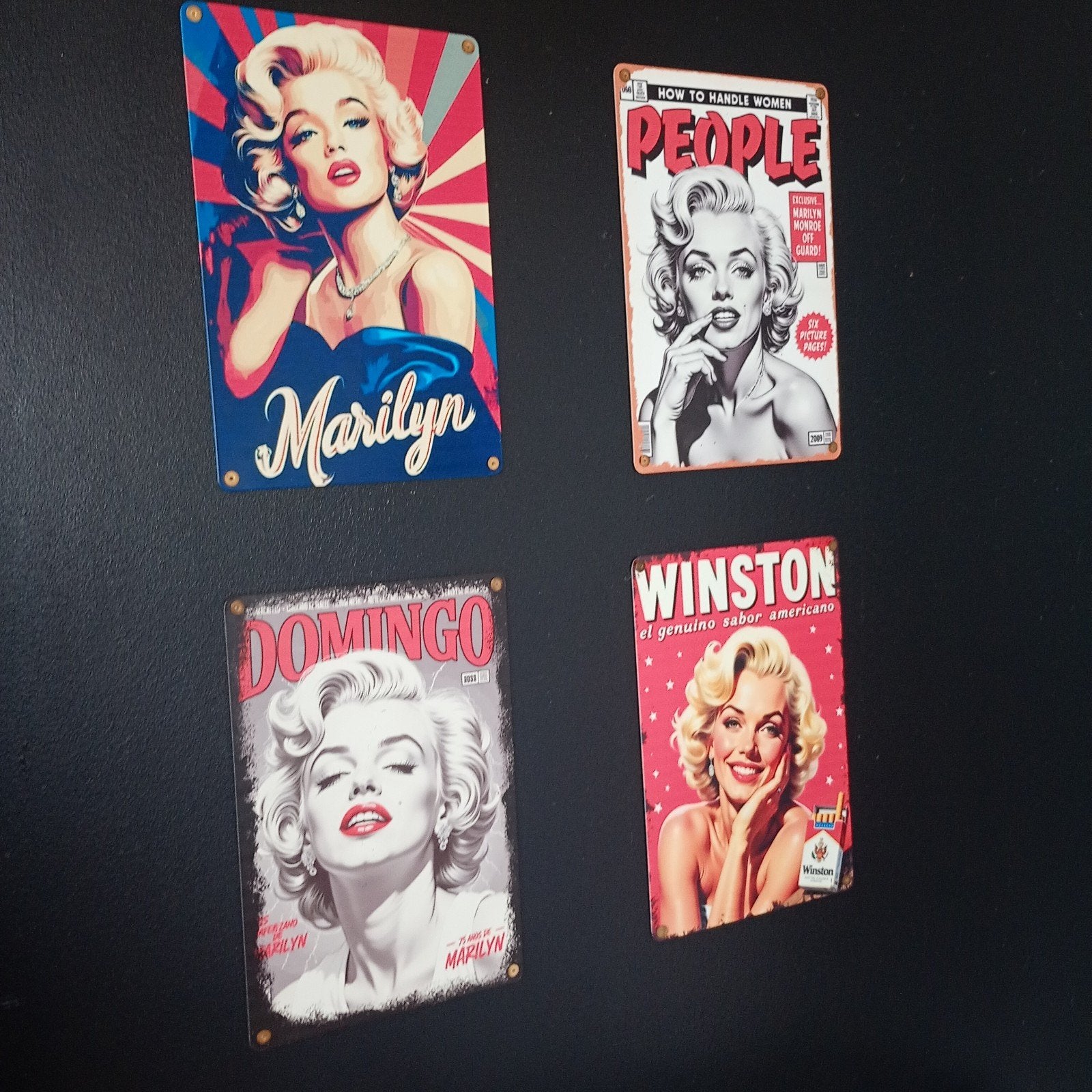 4 blikken wandborden 20x30 Marilyn Monroe, samen 15€, Enlèvement