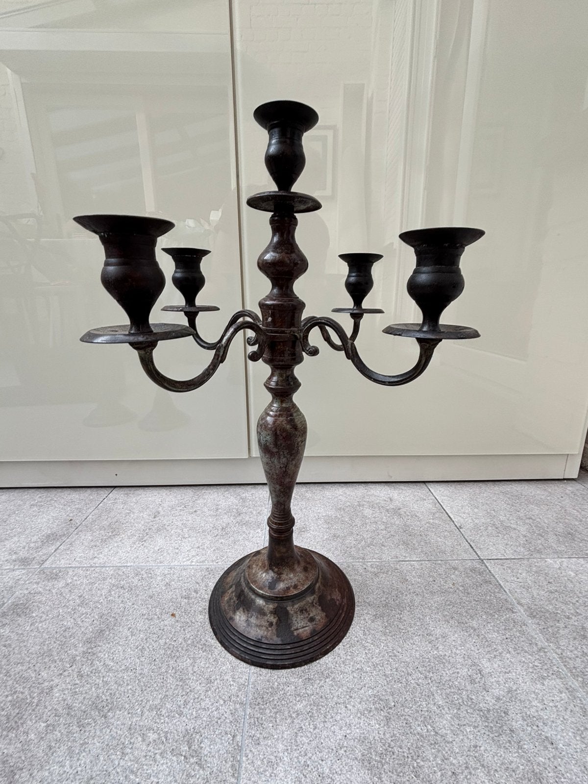 Metalen kandelaarset, Ophalen, 53 cm, Gebruikt, Bruin