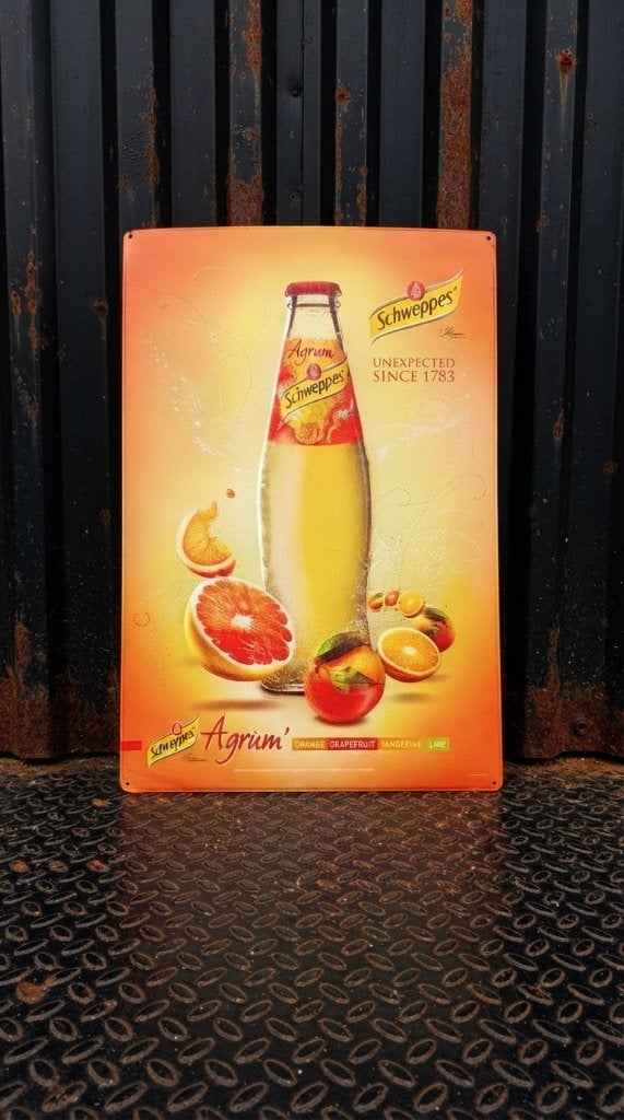 Reclamebord Schweppes Agrum Blik Mancave Cocktailbar Vintage, Verzenden, Gebruikt, Reclamebord