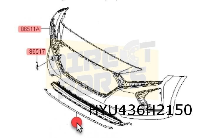 Hyundai Ioniq (9/19-8/22) 	lijst op onderste grille voorbump, -, -, Nieuw, Bumper