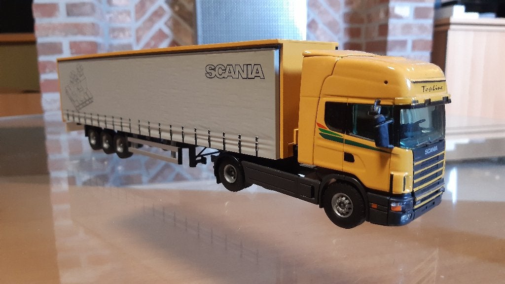 Scania topline Huifwagen 1/50, Hobby & Loisirs créatifs, Enlèvement ou Envoi, Comme neuf, Bus ou Camion, Tekno
