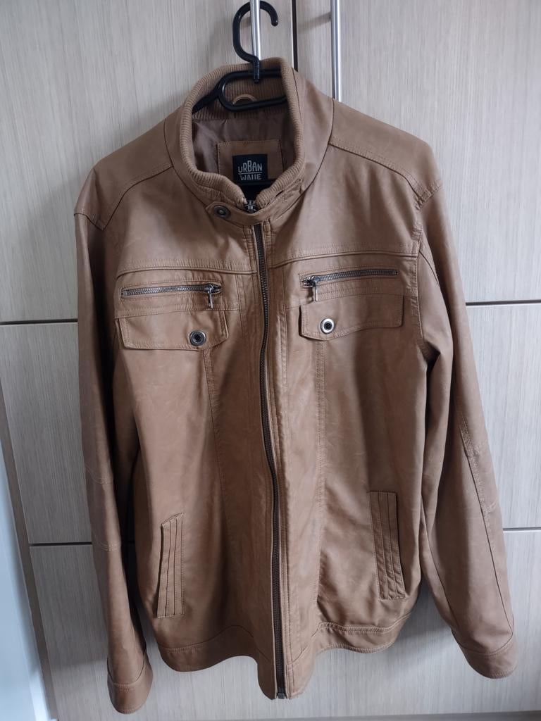 Bruine lederlook jas - Urban Wave - L, Ophalen, Maat 52/54 (L), Bruin, Urban wave