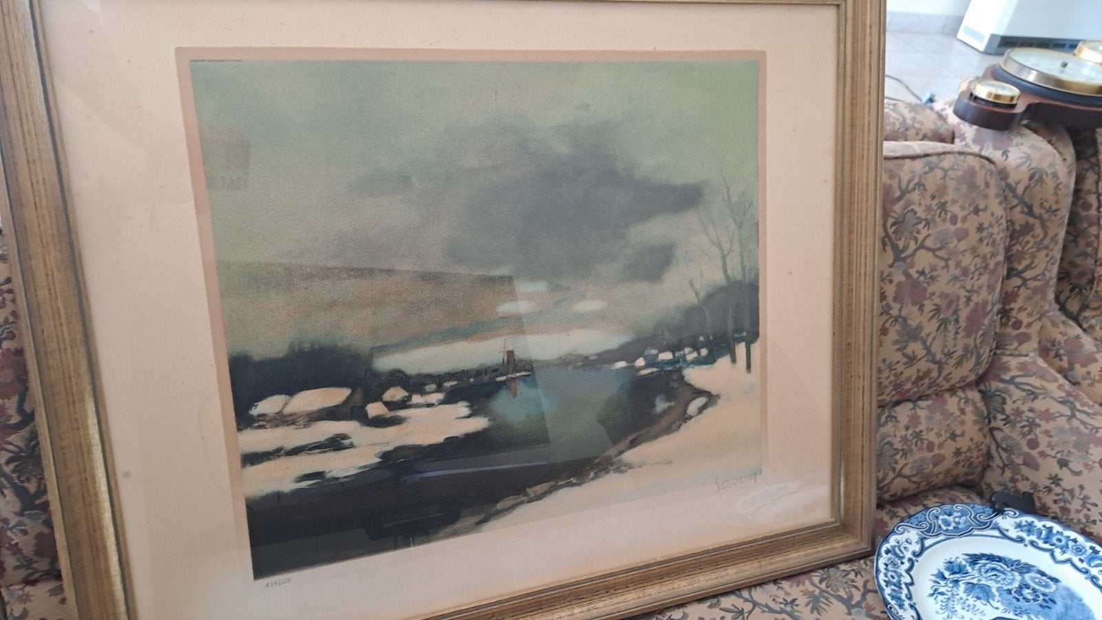 Sfeervolle litho Albert Saverys – "Leie in de winter" (Genum, Antiek en Kunst, Ophalen