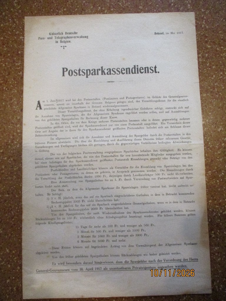 WO1: Keizerlijke Post in België. 1917, Ophalen of Verzenden