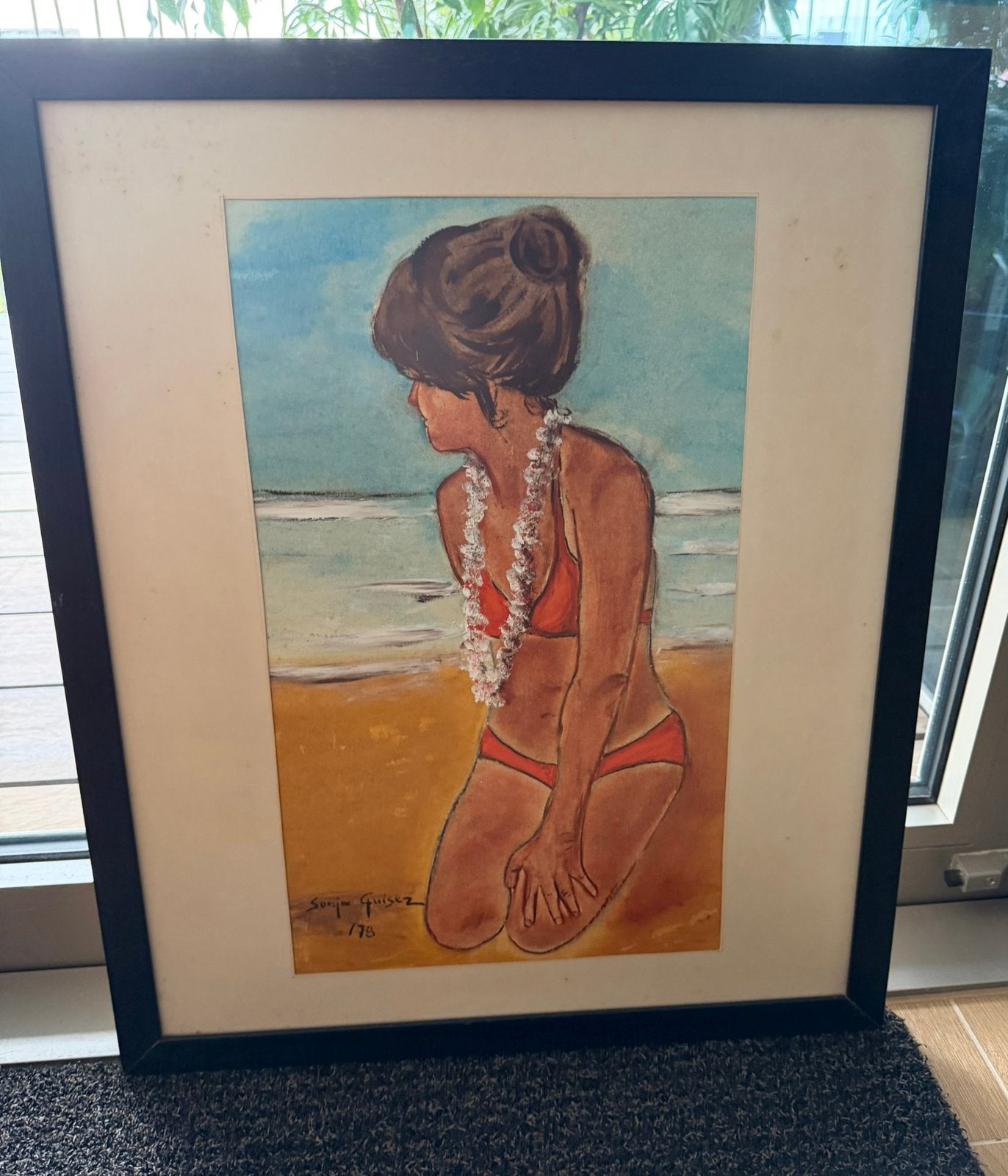 Schilderij - Het strandmeisje - Sonja Guisez, Antiquités & Art, Art | Peinture | Moderne, Enlèvement, Signé, Technique mixte