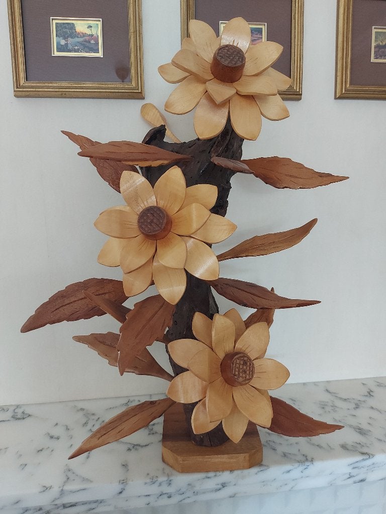 Prachtig handgemaakt houten bloemenbeeld, Antiek en Kunst, Ophalen