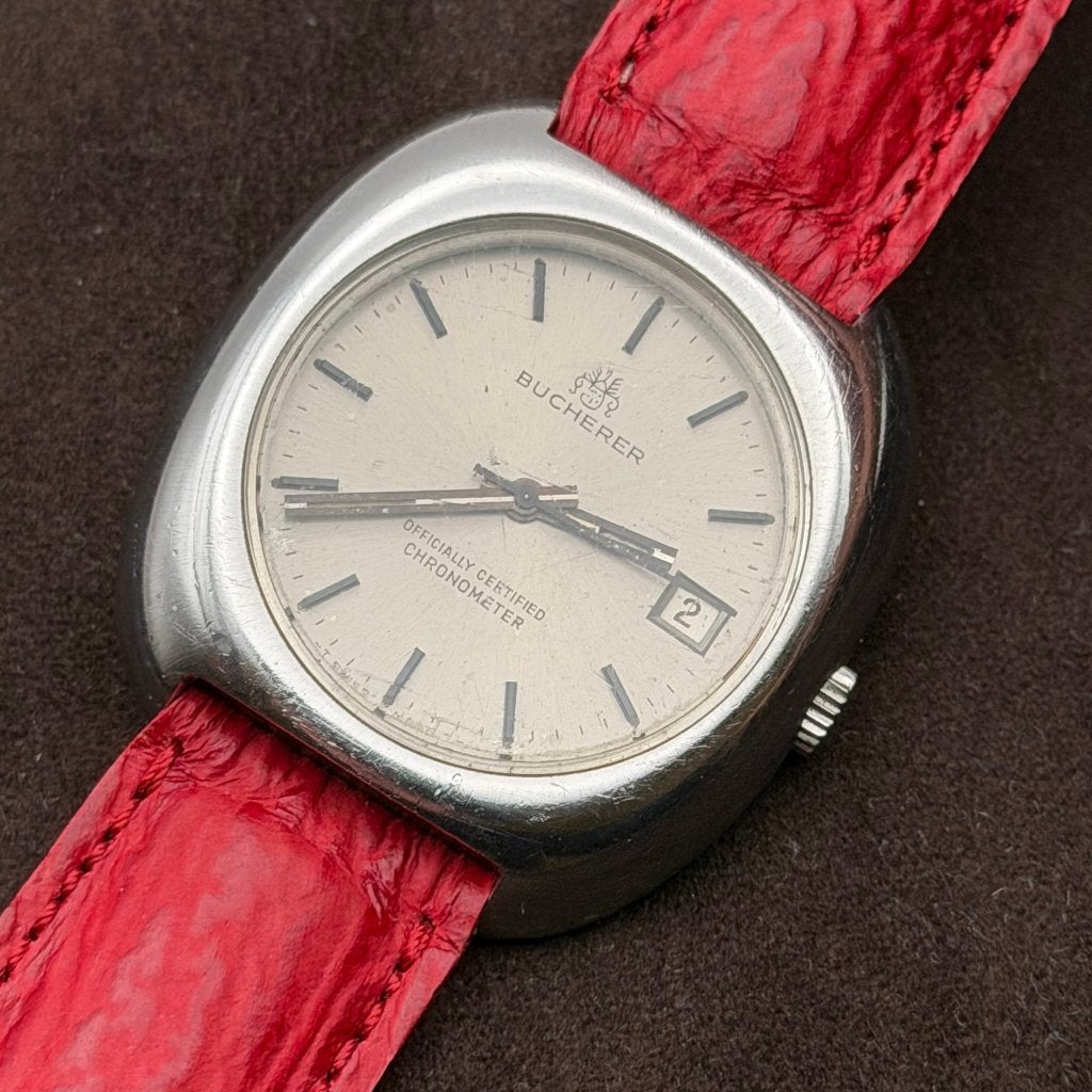Montre Bucherer Date - Certifiée officiellement - 1970s, Montre-bracelet, Enlèvement ou Envoi, Acier, 1960 ou plus tard