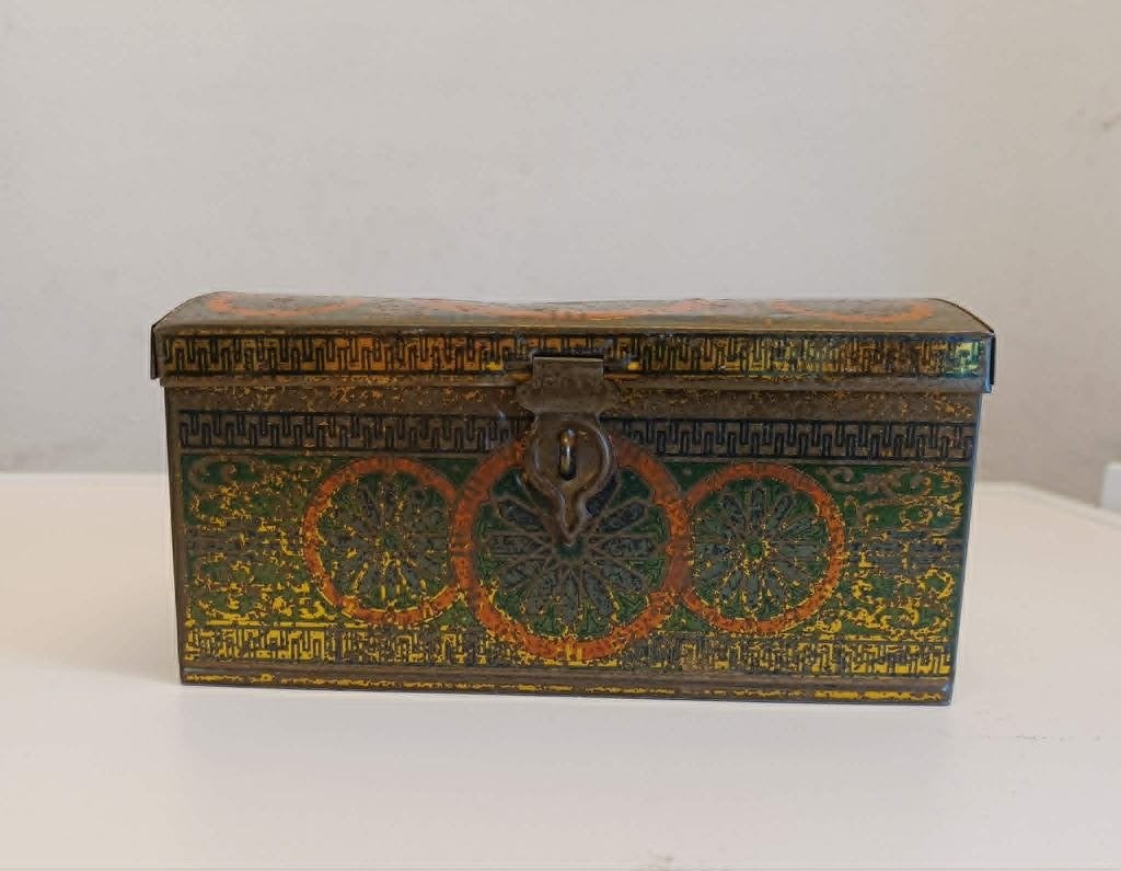 Vintage O.F.M. blikken spaarpot / schatkist, Ophalen of Verzenden
