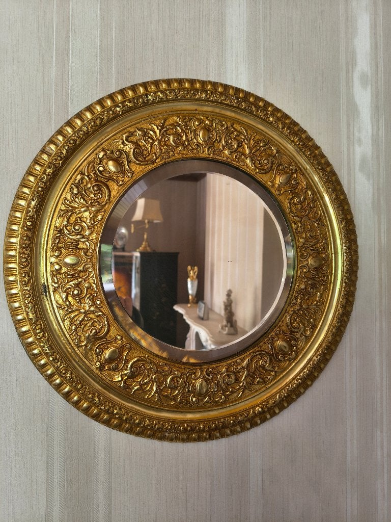 Ronde Vintage Wandspiegel met Barok Rand – Ø 41 cm, Ophalen, Rond, Minder dan 50 cm