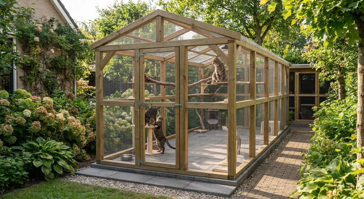 Kattenrennen / volières op maat gemaakte houtconstructies, Tuin en Terras, Overkappingen, Nieuw, Ophalen
