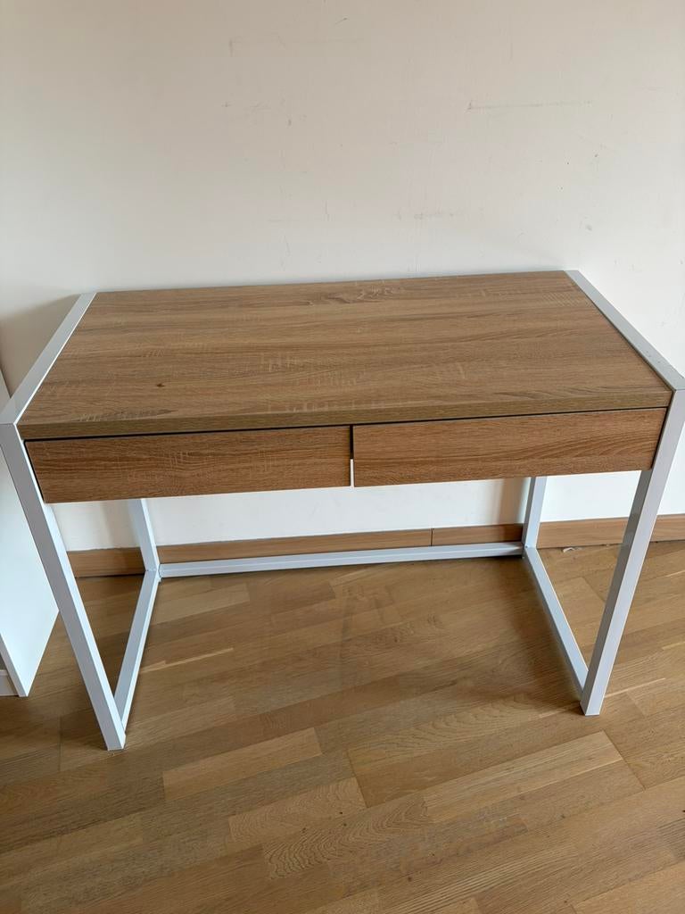 Bureau design bois & métal blanc |Excellent état – 100x50 cm, Huis en Inrichting, Ophalen, Hout, Zo goed als nieuw, Industrieel