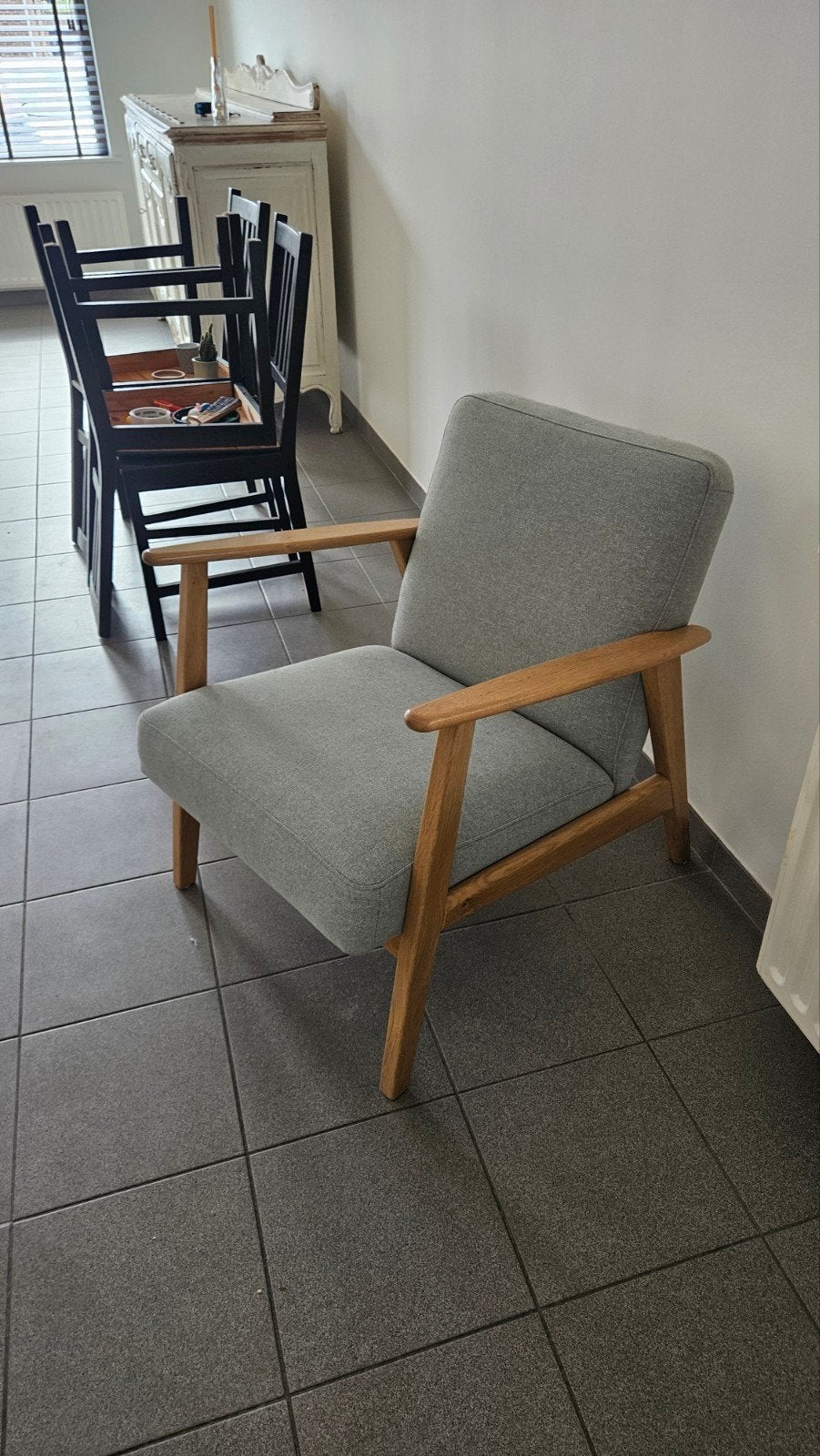 IKEA EKENÄSET fauteuil – groen/eikenhout kleur, Ophalen, Gebruikt, 50 tot 75 cm, Hout