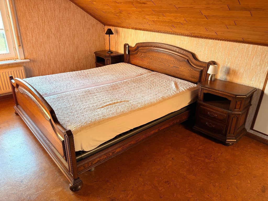 Antiek eikenhouten 2-persoonsbed + 2 nachtkastjes, Antiek en Kunst, Ophalen