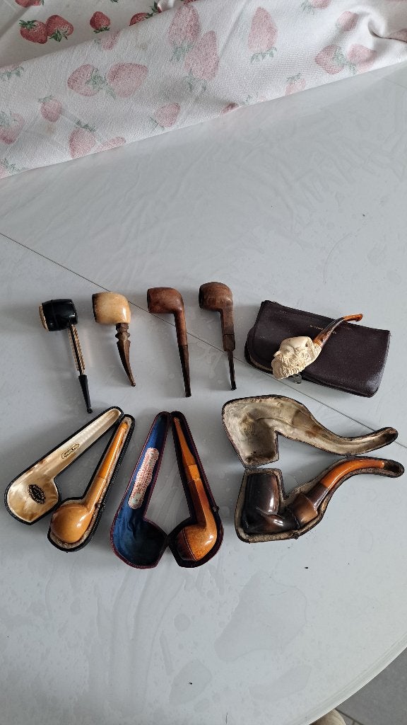 Lot de 8 anciennes pipe à fumer/Ambre,écume, Enlèvement