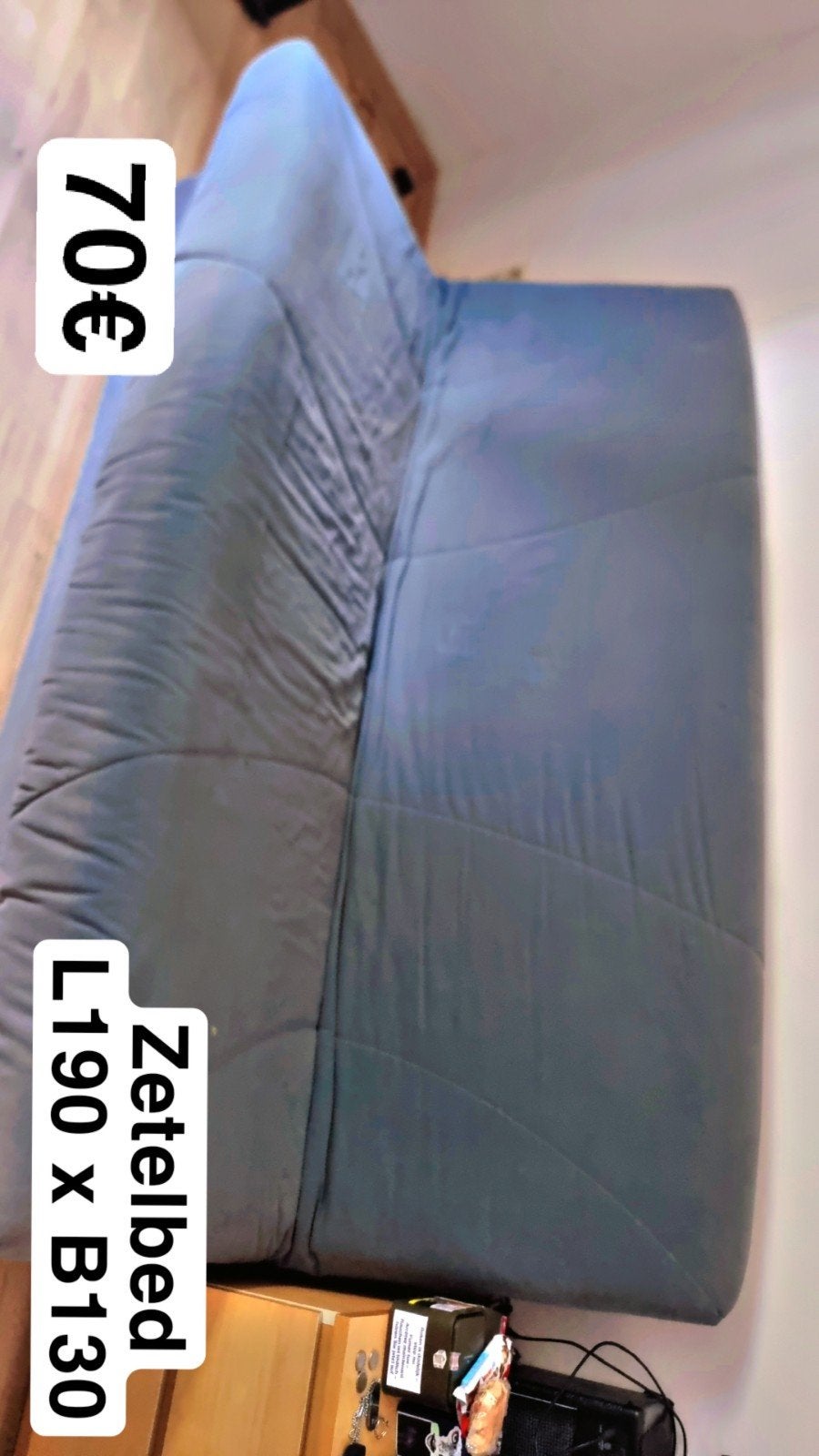 zetelbed 130 op 190, Maison & Meubles, Chambre à coucher | Canapés-lits, Bleu, Enlèvement