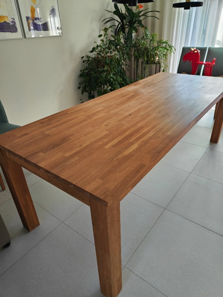 Moderne massieve eiken Tafel 2,30m x 0,90m, Ophalen, Eikenhout, 200 cm of meer, 50 tot 100 cm