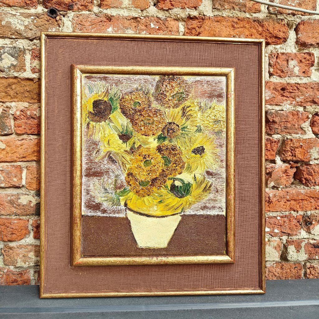 Klassiek schilderij zonnebloemen, Antiquités & Art, Art | Peinture | Classique, Enlèvement, Classique, Peint à la main, Fleurs