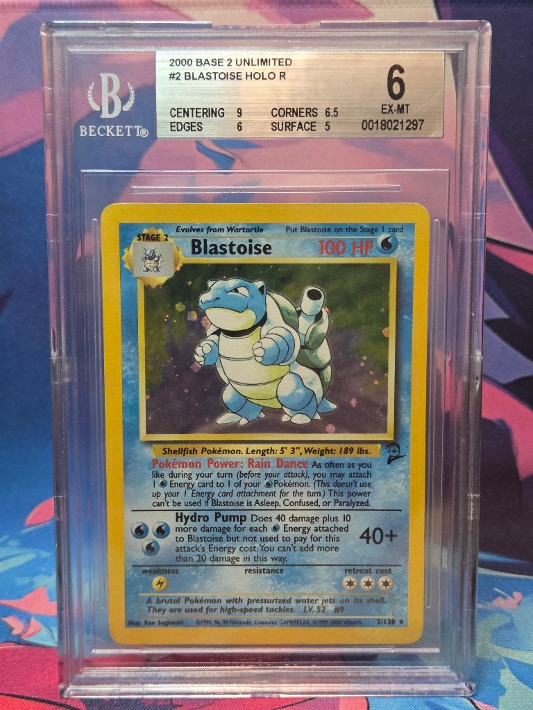 Pokémon Blastoise Holo 2/130 – Base Set 2 – Beckett BGS 6, Verzenden