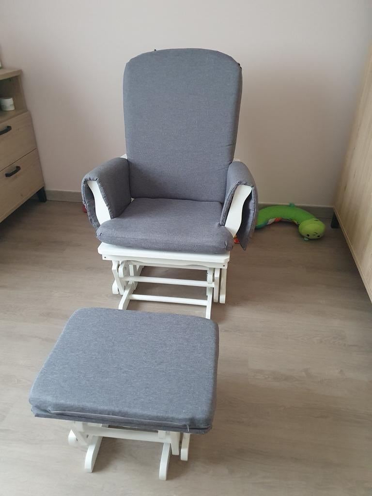 Fauteuil à bascule Quax + pouf, Maison & Meubles, Chaises, Gris, Comme neuf, Enlèvement, Tissus