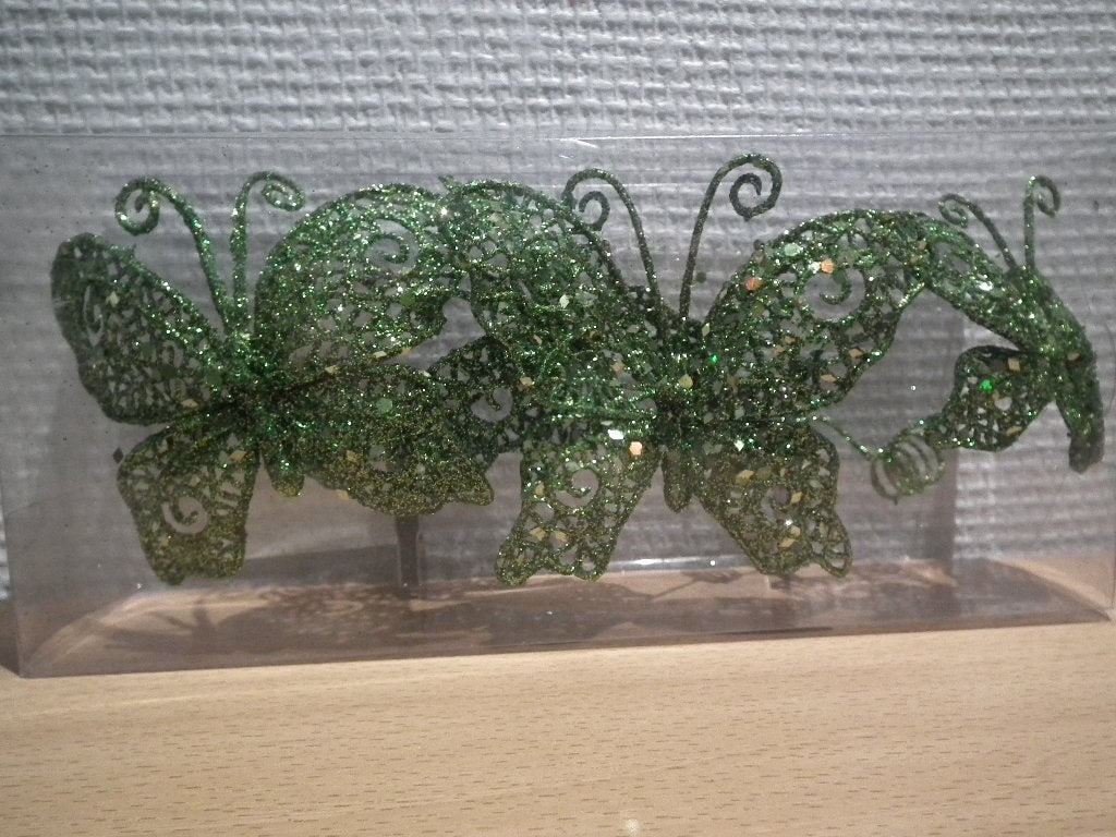 Groene decoratie (2 pincetten, met 4 vlinders) nieuw, Verzenden, Nieuw, Versiering