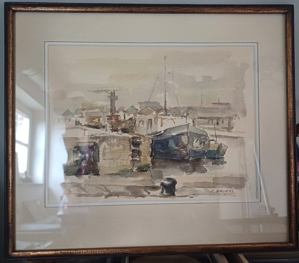 Aquarel Frans Bruers, ingelijst, Ophalen, Glas, Ingelijst, Aquarel