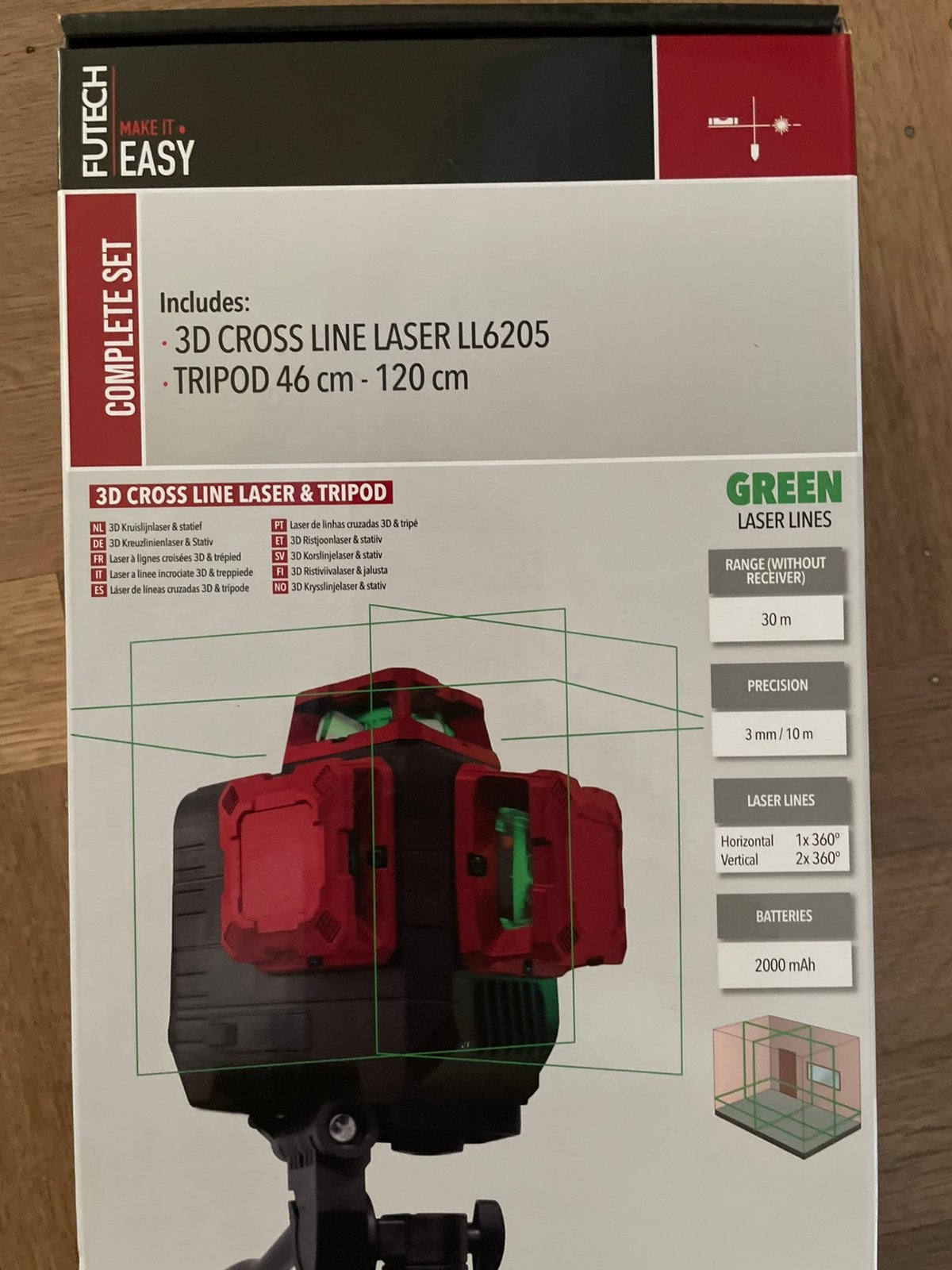 FUTECH EASY LL6205 kruislijnlaser groen - met statief, Enlèvement, Neuf
