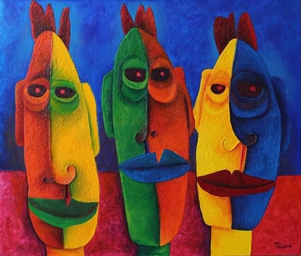 Kunsthandel Gennep - "Drie Hoofden", Ophalen of Verzenden