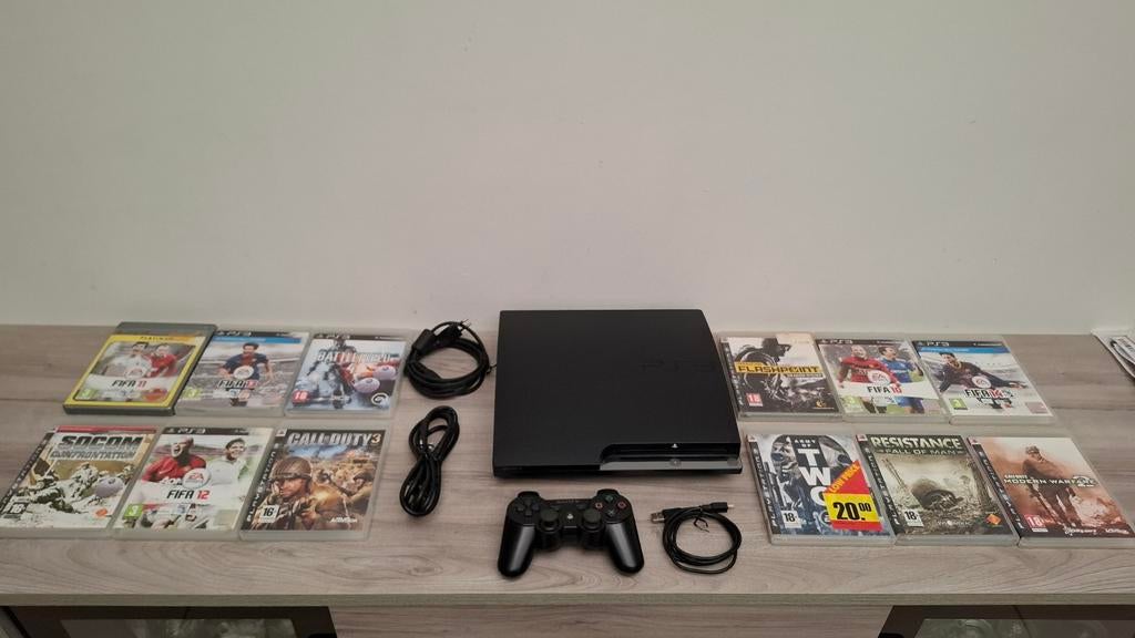 PlayStation 3 slim in goede staat met 12 games, Ophalen of Verzenden, Slim