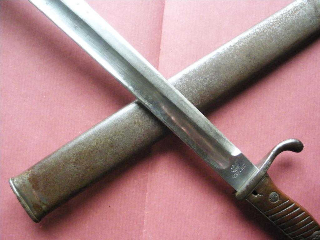 Baïonnette allemande 1898-05 datée 1915 en fourreau adhoc, Envoi, Armée de terre, Couteau ou Poignard