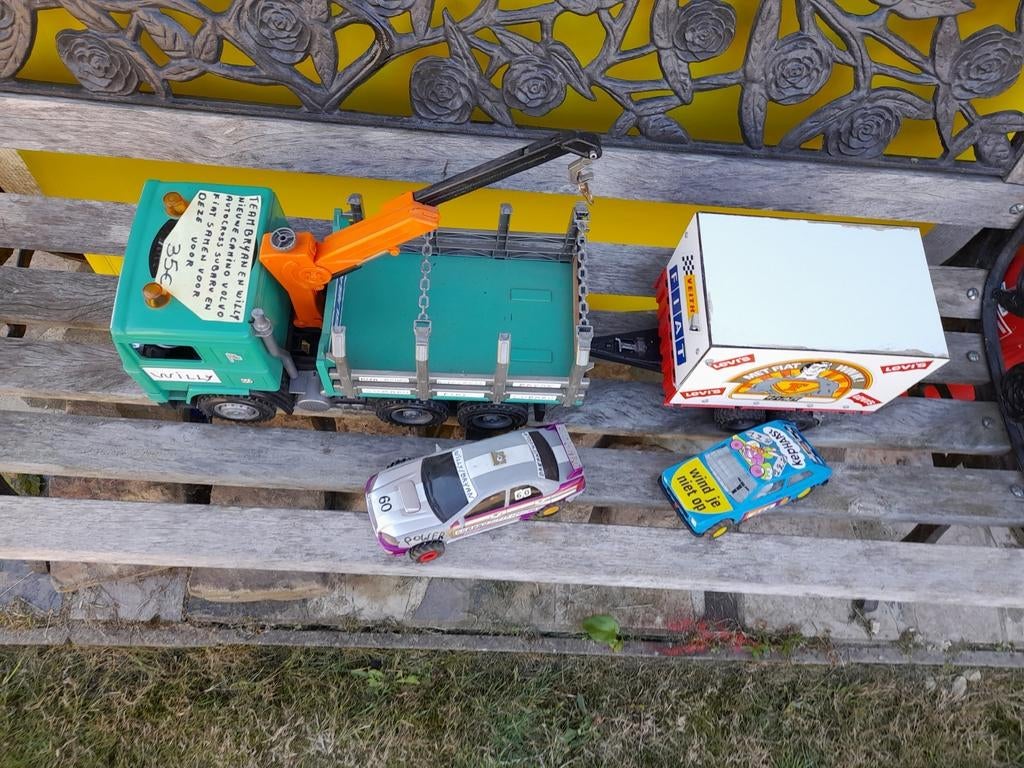 Bruder camion met karre met crossauto's met kraan, Kinderen en Baby's, Speelgoed | Overig, Gebruikt, Jongen of Meisje, Ophalen