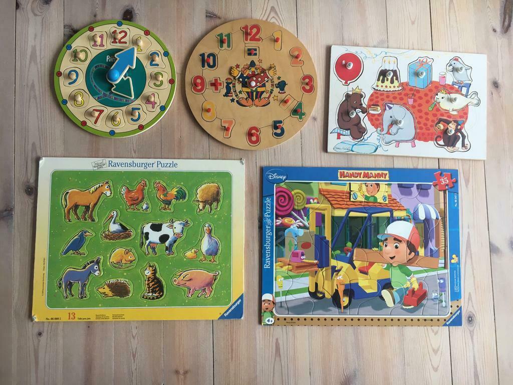 Pakket houten en kartonnen insteekpuzzels, Ophalen, Gebruikt