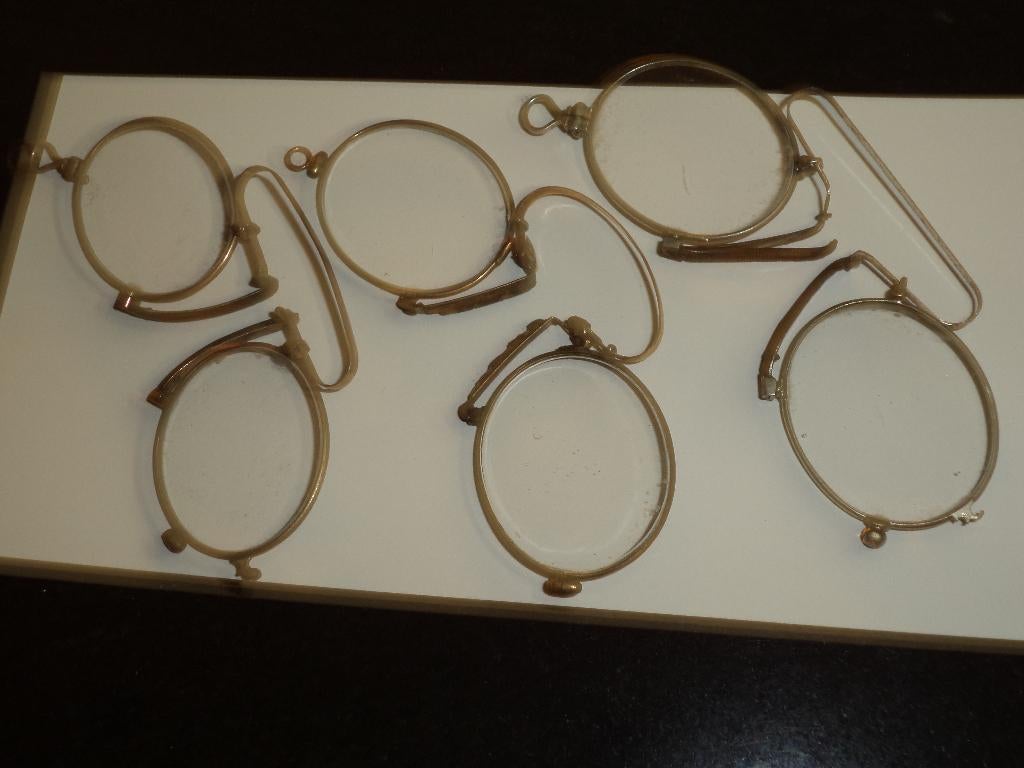 3x antiek bril LORGNET knijpbril echt glas goudkleur montuur, Ophalen of Verzenden