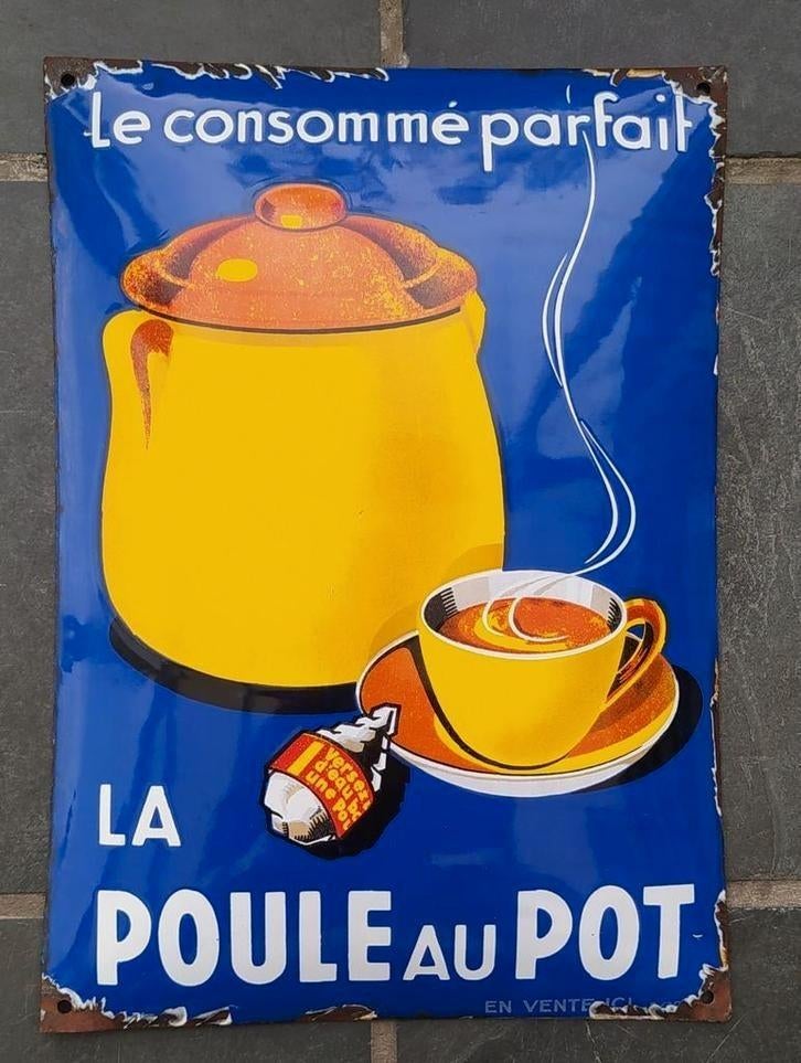 Emaille bord La Poule au Pot, Ophalen of Verzenden, Gebruikt, Reclamebord