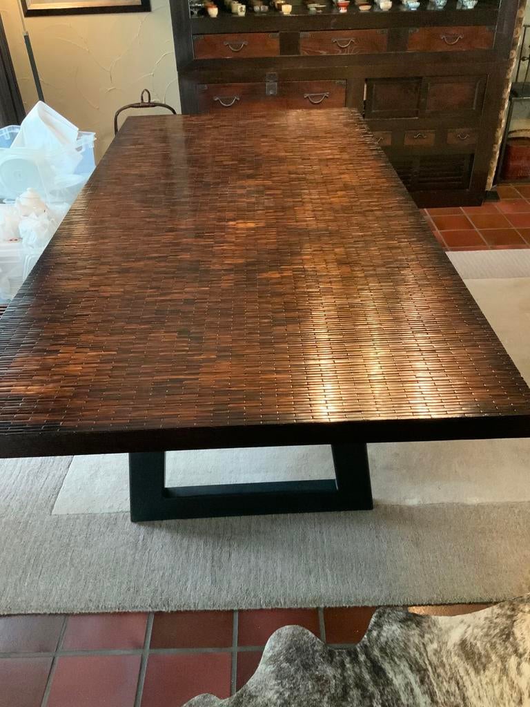 Unieke Vintage Bamboo tafel op ijzer schragen, Huis en Inrichting, Ophalen, Zo goed als nieuw