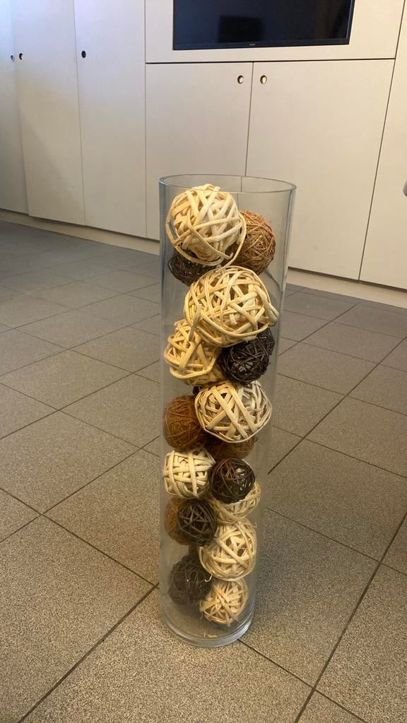 Glazen Bokaal met rieten ballen, Huis en Inrichting, Ophalen