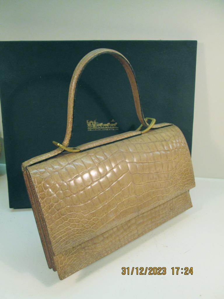 1 x authentieke vintage DELVAUX handtas in crocco, Ophalen, Zo goed als nieuw, Grijs, Handtas