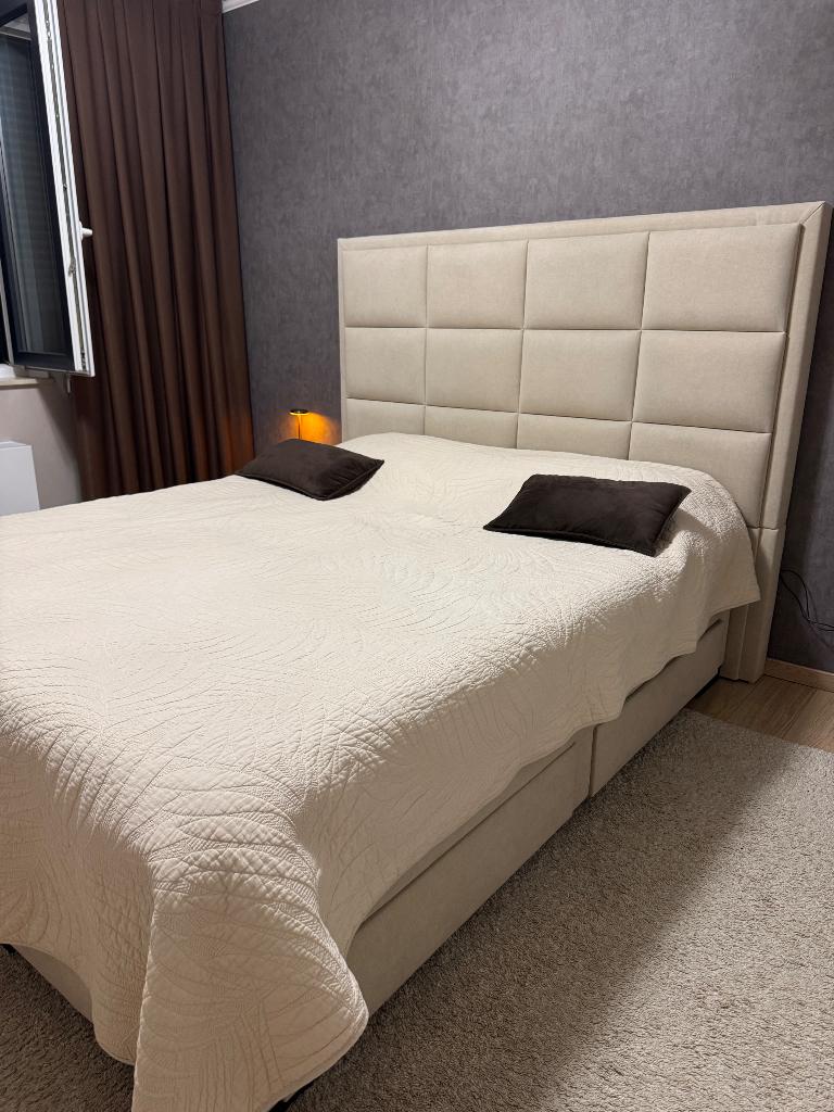 Boxspring 160x200, Crème, Comme neuf, Enlèvement, 200 cm