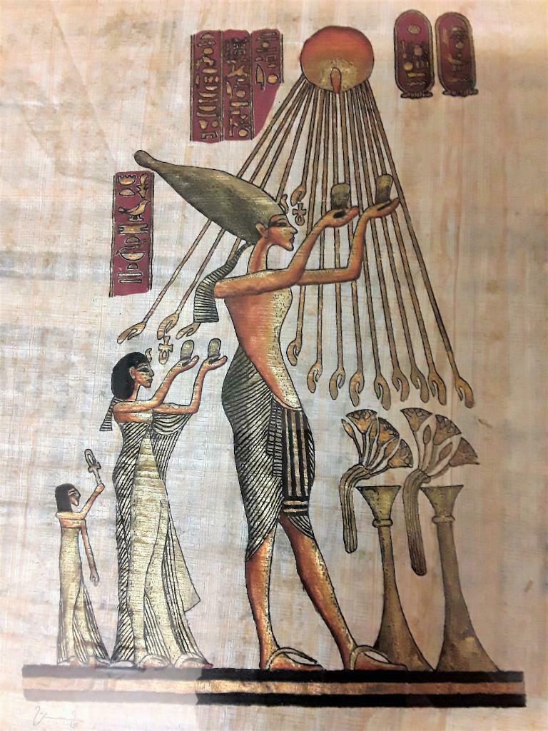 Parchemin égyptien - cadre doré - Aton Akhenaton Néfertiti, Antiquités & Art, Enlèvement