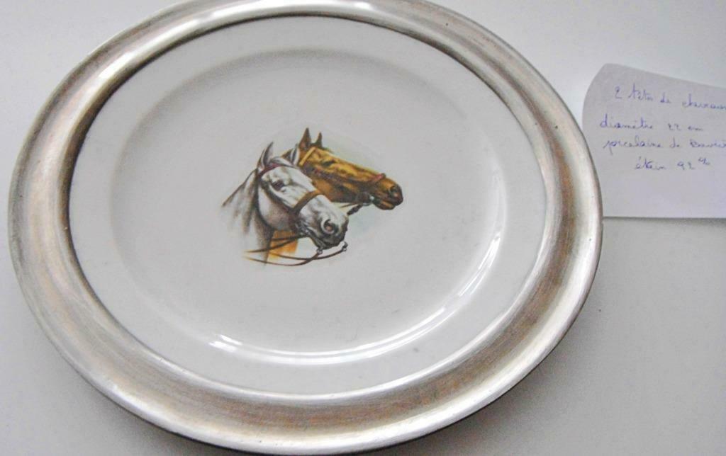 Assiette en porcelaine + étain (92%) : "2 têtes de chevaux", Enlèvement ou Envoi, Neuf