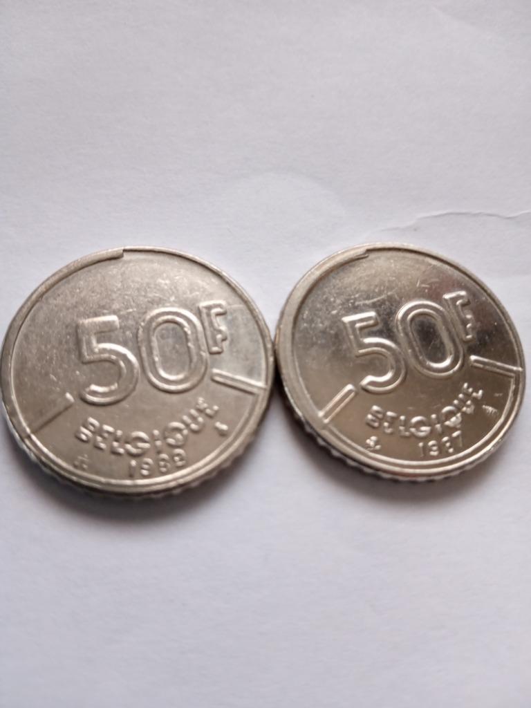 2 x 50 voor België 1987-1988 nikkel, Postzegels en Munten, Munten | België, Verzenden, Overig, Losse munt