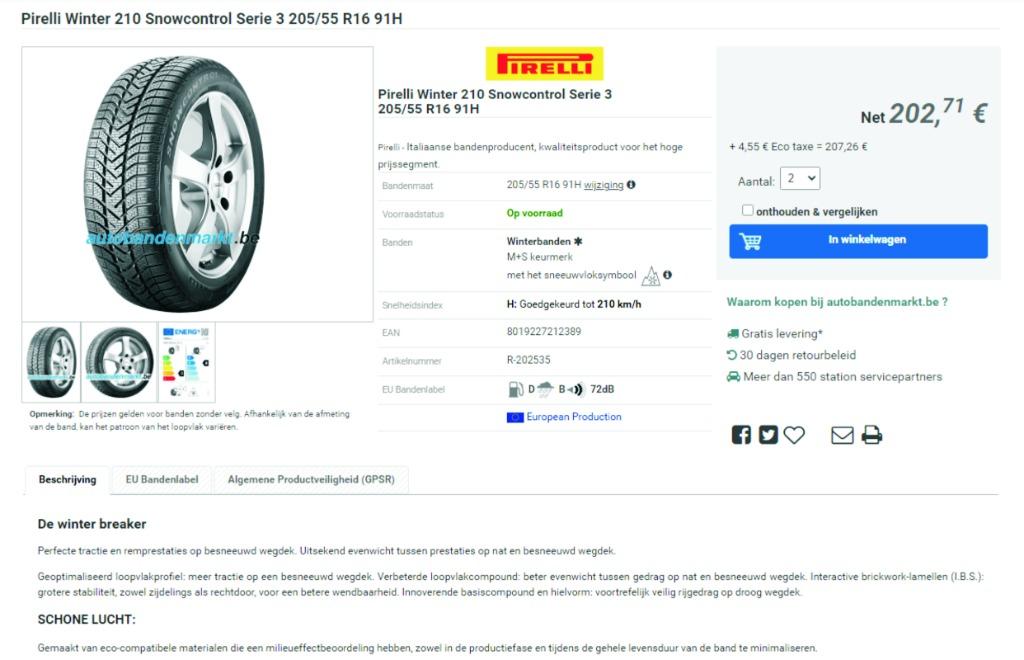 Pneus d'hiver Pirelli, Pneus et Jantes, Pneus hiver, 16 pouces, Véhicule de tourisme
