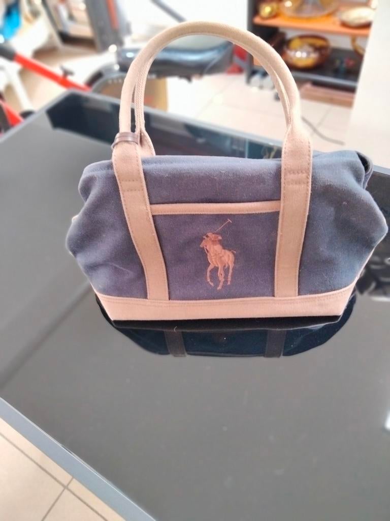 Handtas blauw en ecru stof.Ralph Lauren, Enlèvement ou Envoi, Comme neuf, Bleu