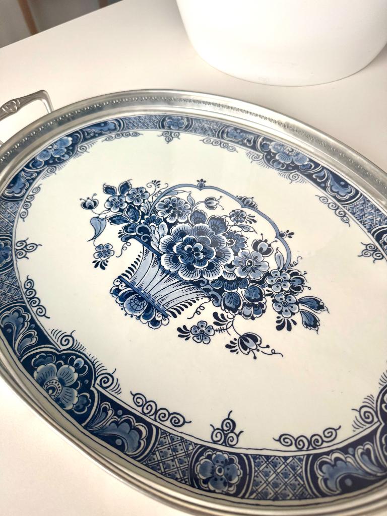 Delft Blauw dienblad – Kunr Ebelin – verzilverde rand, Ophalen