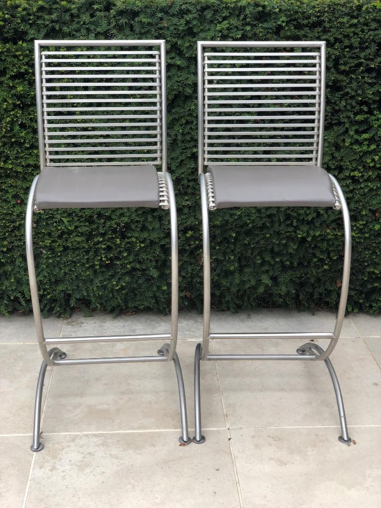 2 barstoelen in Inox, Ophalen, Zo goed als nieuw, 90 cm of meer, Metaal