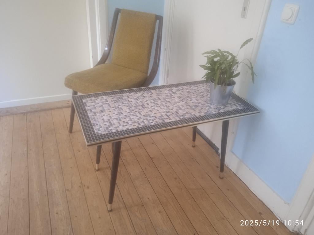 Teak stoel Teeffelen 1960 en mozaïek tafel 1950, Huis en Inrichting, Ophalen, Zo goed als nieuw
