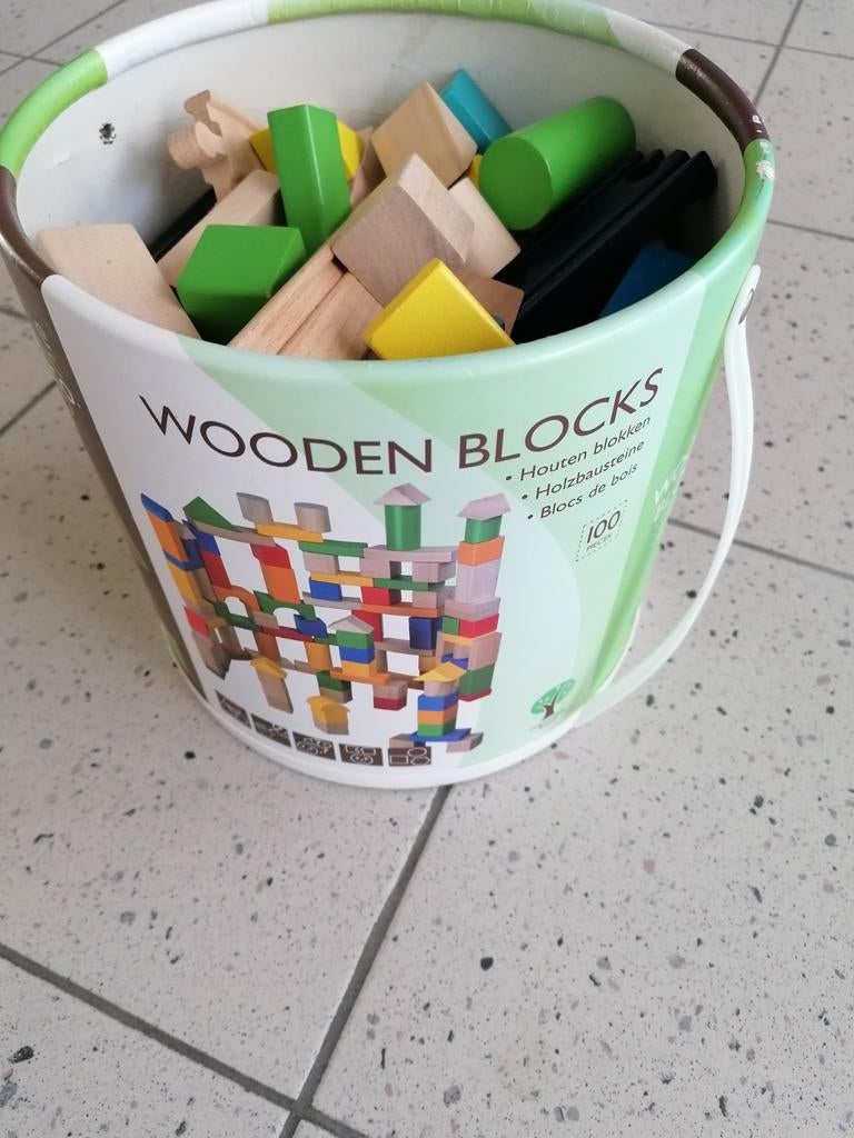 Houten bouwblokken 100 stuks met extra treintje, Ophalen
